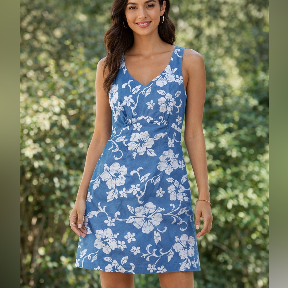 Hilo Hattie Blue Floral Sleeveless Dress | Feminine Summer Mini 8